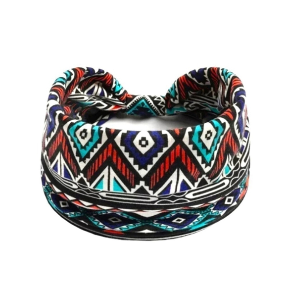 Boheme Accessories - Aztec Zigzag Yoga Headband Bohemian Style Turquoise Red Sporty Band